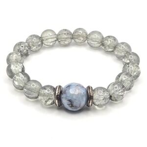 Natural Clear Quartz 10mm Beaded Bracelet Blue Grey Faceted 14mm Sodalite Focal